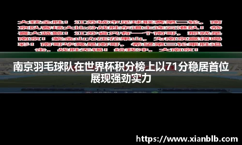 南京羽毛球队在世界杯积分榜上以71分稳居首位展现强劲实力